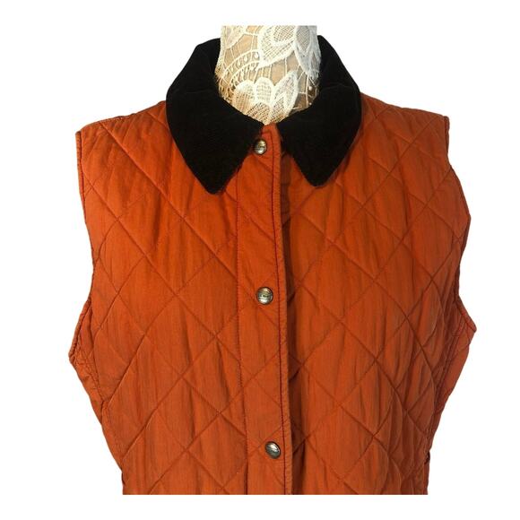 L.L. Bean Quilted Orange Fall Vest With brown corduroy collar size XL - Picture 2 of 12